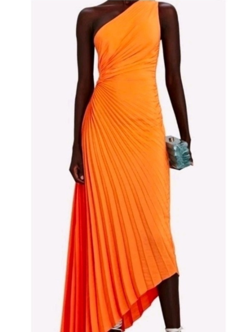 House Of Harlow 1960 One Shoulder Pleated Orange Asymmetrical Midi Dress Sz M